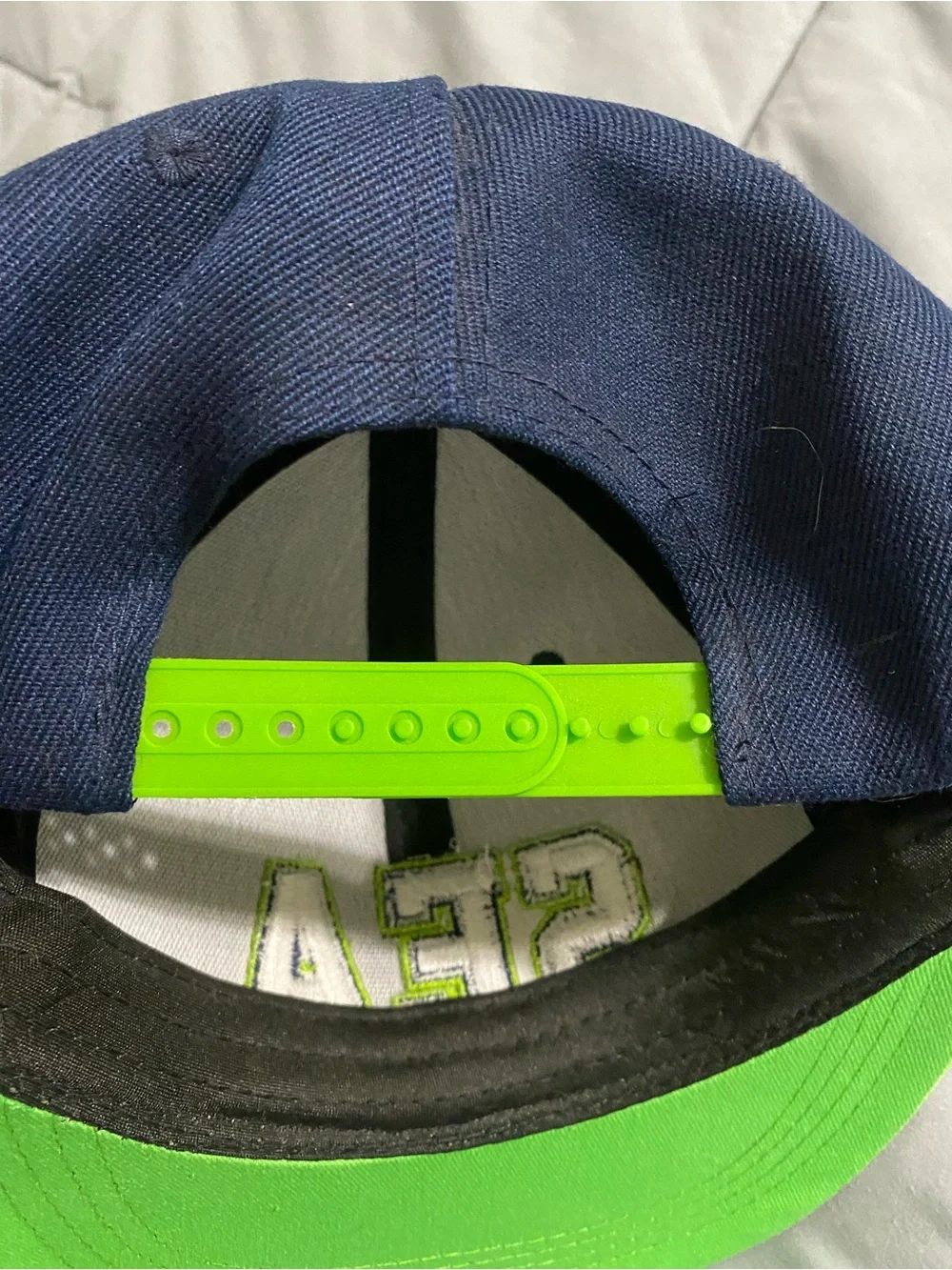 Seahawks Embroidered Navy and Neon Green Snapback Cap